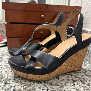 Black wedge sandals
